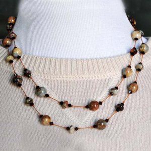 Hand Knotted Handmade Birdseye Rhyolite Swarovski Crystal Necklace Boho Style